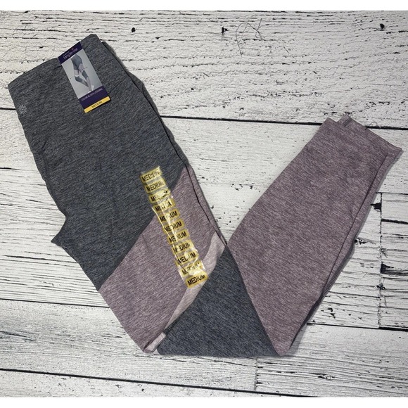 Tangerine Pants - Tangerine Color Block Leggings Medium Gray Purple Heather Activewear Pants